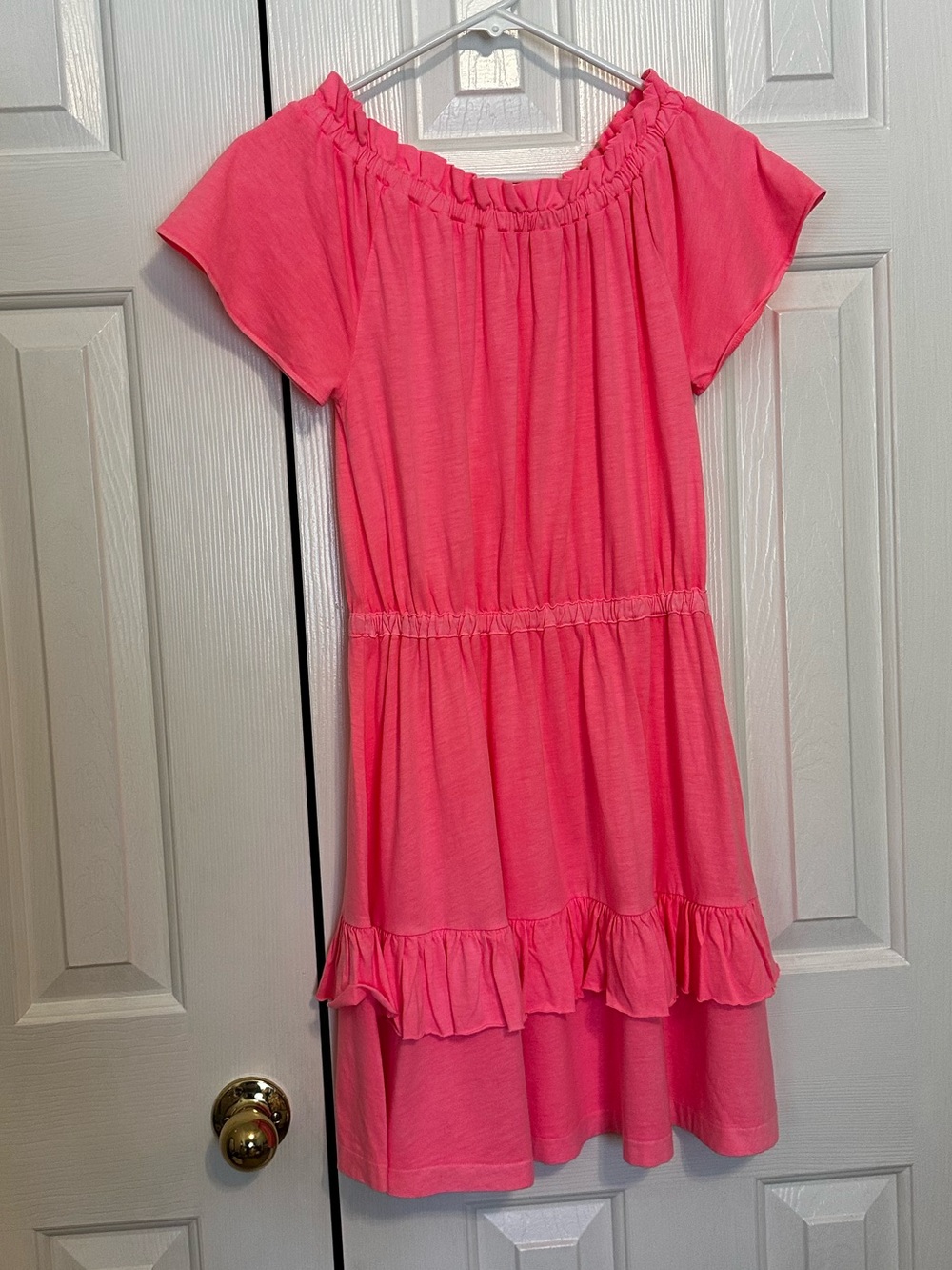 Crewcuts Coral Pink Off-Shoulder Ruffle Tier Dress